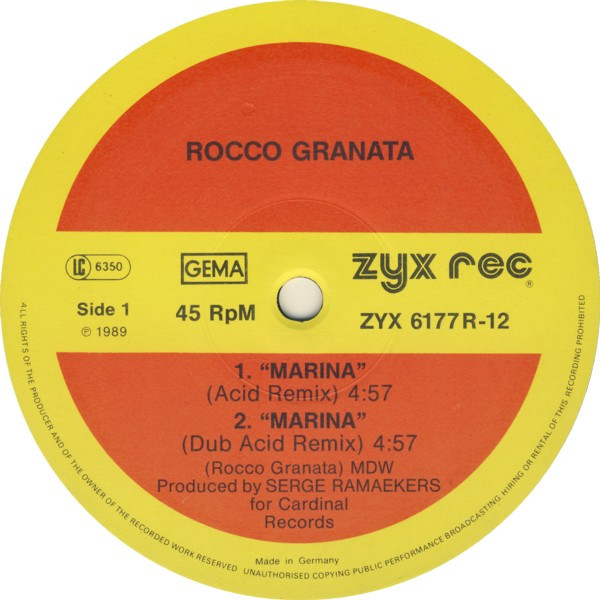 Rocco Granata & The Carnations - Marina (Version 1989) (Remixes & Reggae) | ZYX Records (ZYX 6177R-12) - 3 Rocco Granata & The Carnations - Marina (Version 1989) (Remixes & Reggae) | ZYX Records (ZYX 6177R-12) - 3