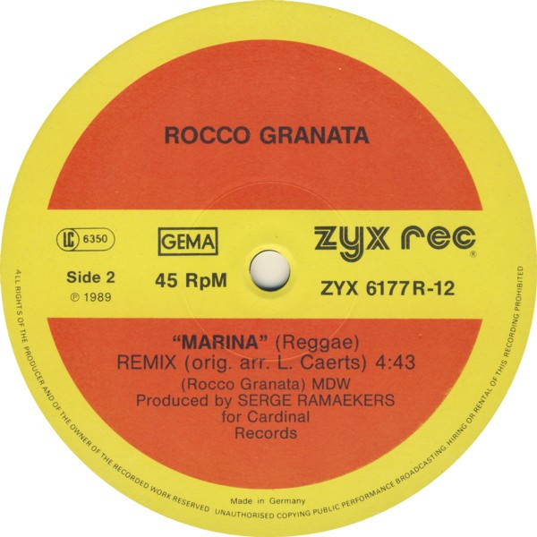 Rocco Granata & The Carnations - Marina (Version 1989) (Remixes & Reggae) | ZYX Records (ZYX 6177R-12) - 4 Rocco Granata & The Carnations - Marina (Version 1989) (Remixes & Reggae) | ZYX Records (ZYX 6177R-12) - 4