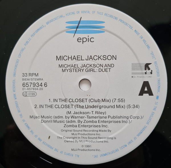 Michael Jackson Featuring Mystery Girl - In The Closet (Mixes Behind Door #1) | Epic (657934 6) - 3 Michael Jackson Featuring Mystery Girl - In The Closet (Mixes Behind Door #1) | Epic (657934 6) - 3