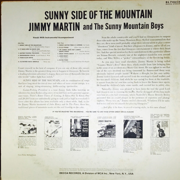 Jimmy Martin And The Sunny Mountain Boys - Sunny Side Of The Mountain | Decca (DL 74643) - 2