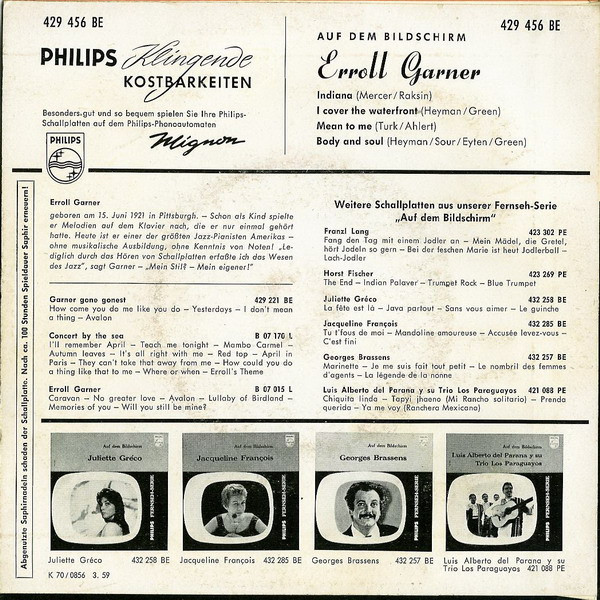 Erroll Garner - Auf Dem Bildschirm - Erroll Garner | Philips (429 456 BE) - 2