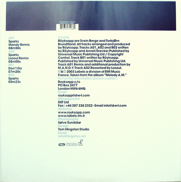 Röyksopp - Sparks | Labels (7243 5472966 9) - 2