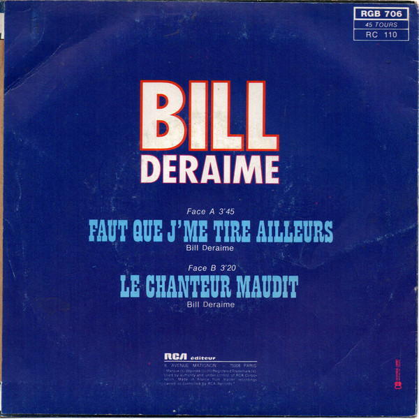 Bill Deraime - Faut Que J'me Tire Ailleurs | RCA (RGB 706) - main Bill Deraime - Faut Que J'me Tire Ailleurs | RCA (RGB 706) - main