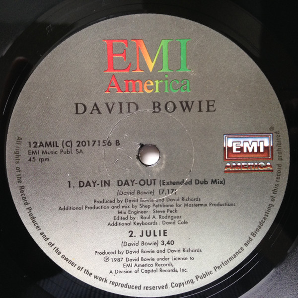 David Bowie - Day-In Day-Out (Extended Dance Mix) | EMI America (12 AMIL (C) 2017156) - 4 David Bowie - Day-In Day-Out (Extended Dance Mix) | EMI America (12 AMIL (C) 2017156) - 4