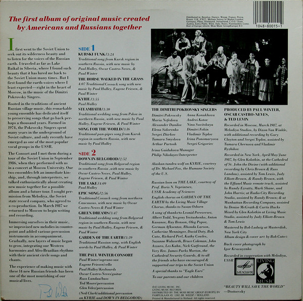 Paul Winter , The Winter Consort With The Dmitri Pokrovsky Ensemble - Earthbeat | Living Music (LM0015)