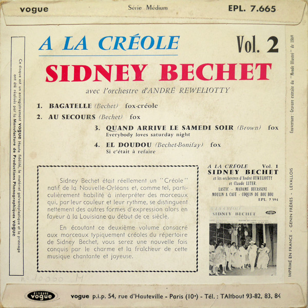 Sidney Bechet Avec André Réwéliotty Et Son Orchestre - A La Créole Vol. 2 | Vogue Productions (EPL. 7665) - 2
