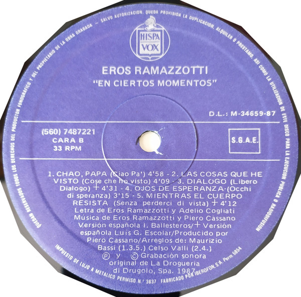 Eros Ramazzotti - En Ciertos Momentos | Hispavox ((560) 7487221) - 4 Eros Ramazzotti - En Ciertos Momentos | Hispavox ((560) 7487221) - 4