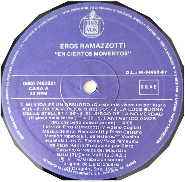 Eros Ramazzotti - En Ciertos Momentos | Hispavox ((560) 7487221) - 3 Eros Ramazzotti - En Ciertos Momentos | Hispavox ((560) 7487221) - 3