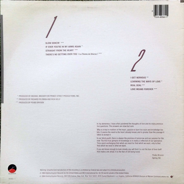 Peabo Bryson - Straight From The Heart | Elektra (60362-1) - 2
