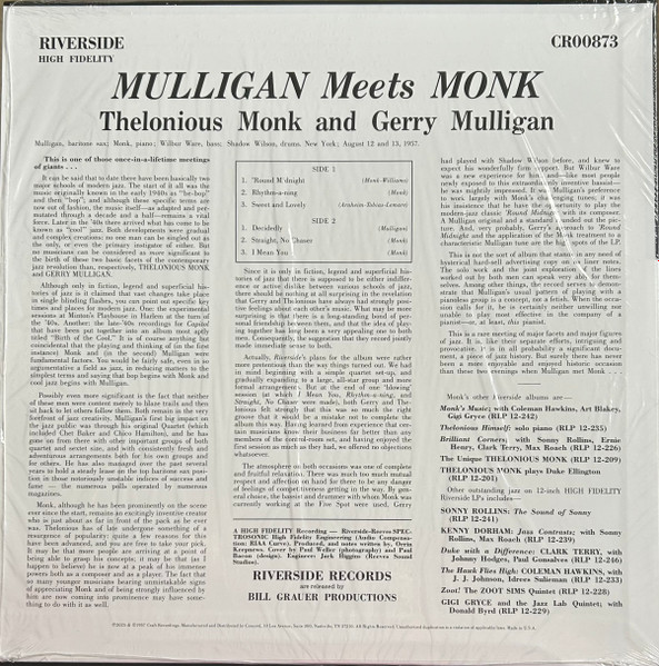 Gerry Mulligan Meets Thelonious Monk - Mulligan Meets Monk | Craft Recordings (CR00873) - 2 Gerry Mulligan Meets Thelonious Monk - Mulligan Meets Monk | Craft Recordings (CR00873) - 2