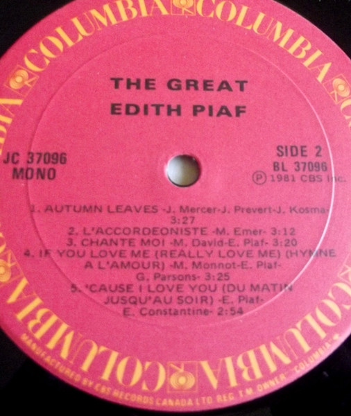 Edith Piaf - The Great Edith Piaf | Columbia (JC 37096) - 4 Edith Piaf - The Great Edith Piaf | Columbia (JC 37096) - 4
