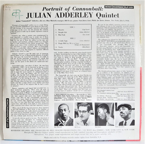 The Cannonball Adderley Quintet - Portrait Of Cannonball | Riverside Records (RLP 269) - 2 The Cannonball Adderley Quintet - Portrait Of Cannonball | Riverside Records (RLP 269) - 2