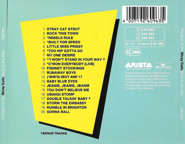 Stray Cats - Back To The Alley, The Best Of The Stray Cats | Arista (260 963) - 2