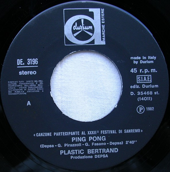 Plastic Bertrand - Ping Pong | Durium (DE 3196) - 3