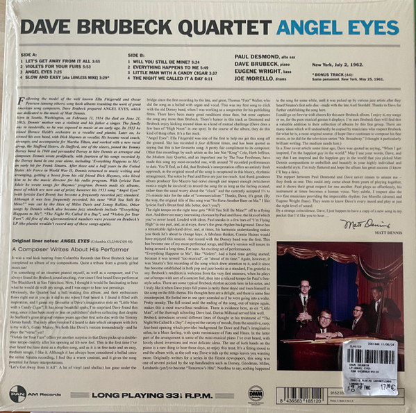 The Dave Brubeck Quartet - Angel Eyes | Pan Am Records (9152330) - 2 The Dave Brubeck Quartet - Angel Eyes | Pan Am Records (9152330) - 2