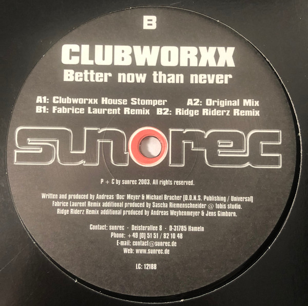 Clubworxx - Better Now Than Never | Sunrec (sunrec014)