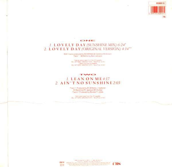 Bill Withers - Lovely Day (Sunshine Mix) | CBS (653001 6) - 2