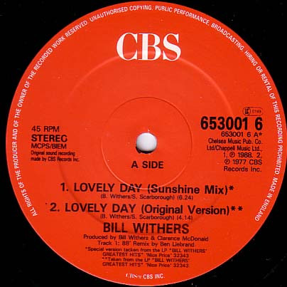 Bill Withers - Lovely Day (Sunshine Mix) | CBS (653001 6) - 3