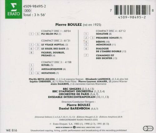 Pierre Boulez - Daniel Barenboim - Pli Selon Pli / Le Visage Nuptial / Notations / Sonatine - Sonate | Erato (4509-98495-2) - main