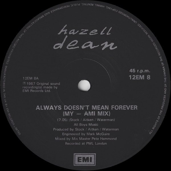 Hazell Dean - Always Doesn't Mean Forever | EMI (12EM 8) - main