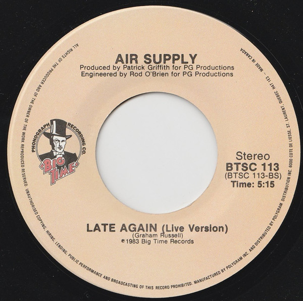Air Supply - Making Love (Out Of Nothing At All) (7") [Vinyl] | Big Time Phonograph Recording Co. (BTSC 113) - 2