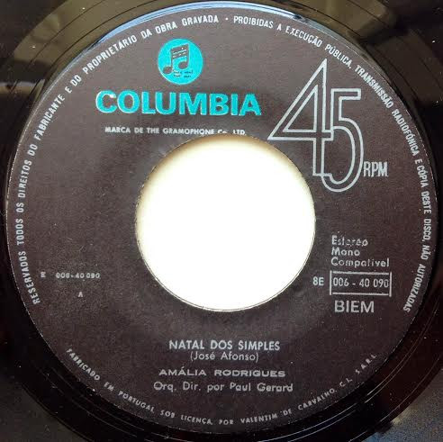 Amália Rodrigues - Natal Dos Simples | Columbia (8E 006 40090) - 3