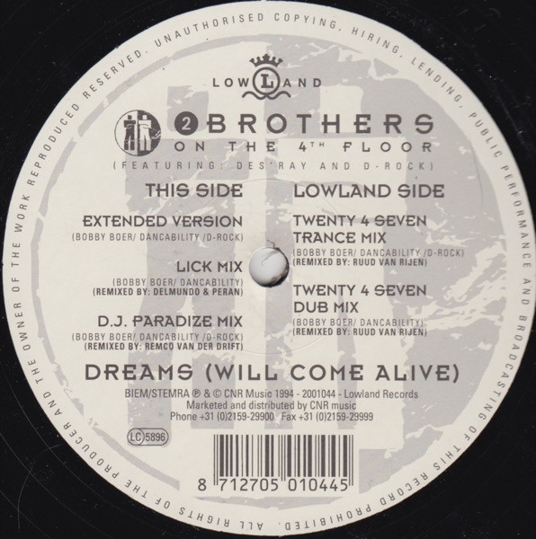 2 Brothers On The 4th Floor Featuring Des'Ray And D-Rock - Dreams (Will Come Alive) | Lowland Records (2001044) - main 2 Brothers On The 4th Floor Featuring Des'Ray And D-Rock - Dreams (Will Come Alive) | Lowland Records (2001044) - main