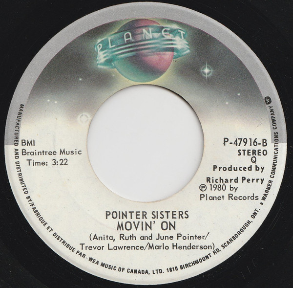 Pointer Sisters - He's So Shy / Movin' On (7") [Vinyl] | Planet (P-47916) - 3