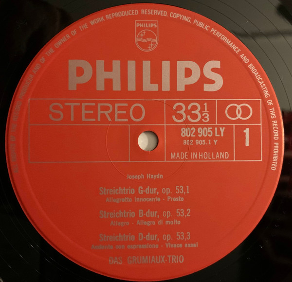Joseph Haydn / Franz Schubert , Grumiaux Trio - 3 String Trios, Op. 53 / 2 String Trios In B Flat, D. 581 And D.471 | Philips (802 905 LY) - 3