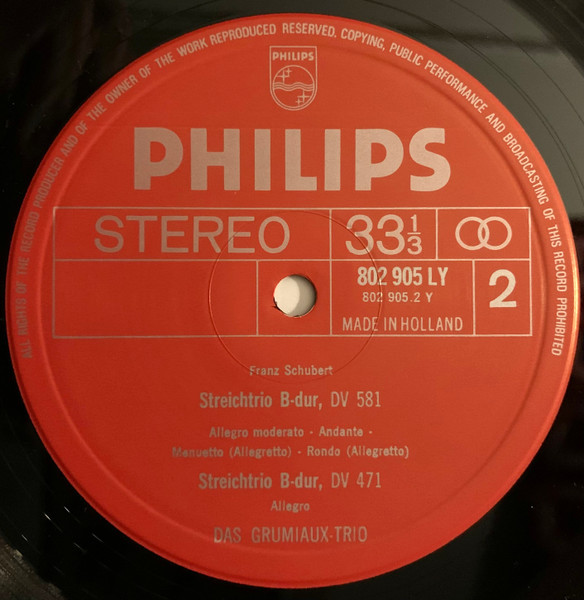 Joseph Haydn / Franz Schubert , Grumiaux Trio - 3 String Trios, Op. 53 / 2 String Trios In B Flat, D. 581 And D.471 | Philips (802 905 LY) - 4
