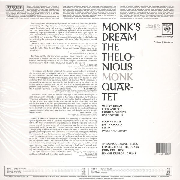 The Thelonious Monk Quartet - Monk's Dream | Music On Vinyl (MOVLP842) - main