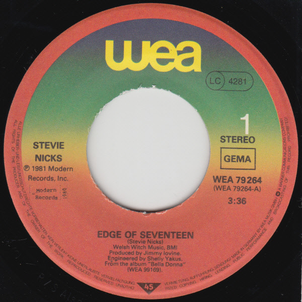 Stevie Nicks - Edge Of Seventeen | WEA (WEA 79 264) - 3