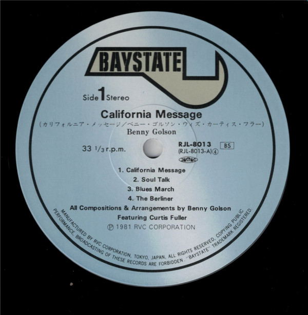 Benny Golson Featuring Curtis Fuller - California Message | Baystate (RJL-8013) - 3