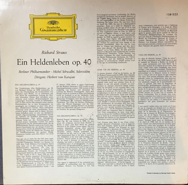 Richard Strauss - Berliner Philharmoniker , Herbert von Karajan - Ein Heldenleben Op. 40 | Deutsche Grammophon (138 025) - 2