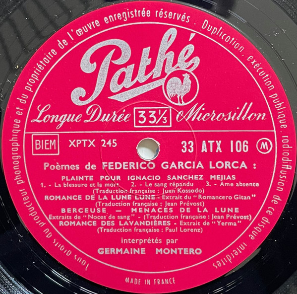 Germaine Montero - Poèmes Et Chansons De Federico Garcia Lorca | Pathé (ATX 106) - 3 Germaine Montero - Poèmes Et Chansons De Federico Garcia Lorca | Pathé (ATX 106) - 3