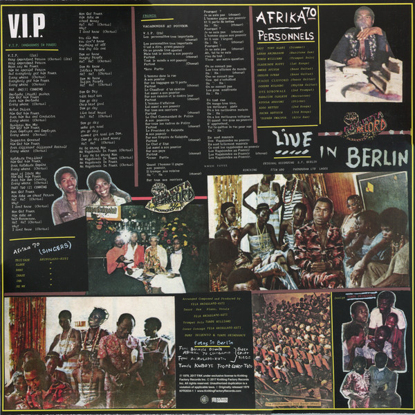 Fela Kuti & Africa 70 - V.I.P. (Vagabonds In Power) Vol. 1 Live In Berlin | Knitting Factory Records (KFR2034-1) - 2