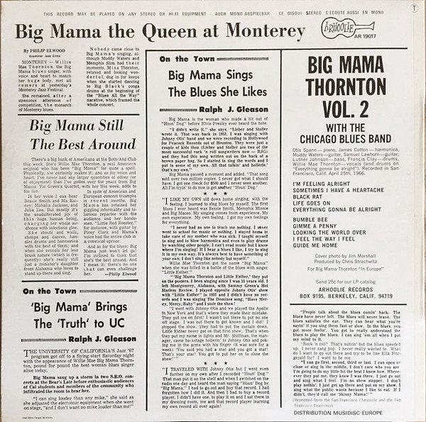 Big Mama Thornton And The Chicago Blues Band - Big Mama The Queen At Monterey | Arhoolie Records (AR 19017) - 2 Big Mama Thornton And The Chicago Blues Band - Big Mama The Queen At Monterey | Arhoolie Records (AR 19017) - 2