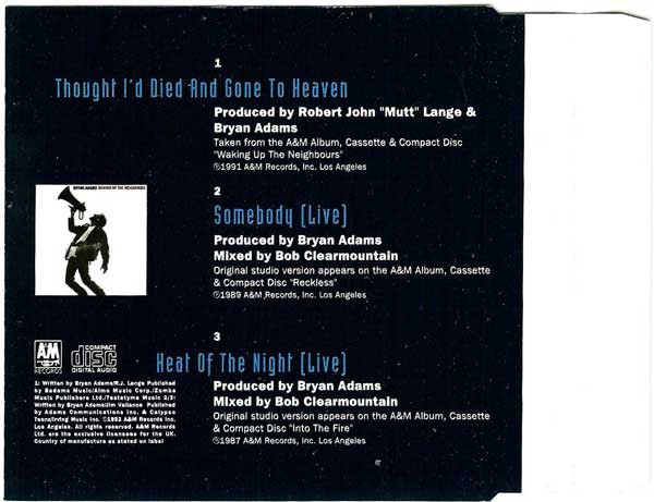 Bryan Adams - Thought I'd Died And Gone To Heaven | A&M Records (390 848-2) - 4