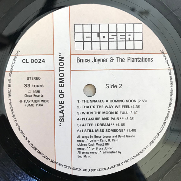 Bruce Joyner And The Plantations - Slave Of Emotion | Closer Records (CL 0024) - 4 Bruce Joyner And The Plantations - Slave Of Emotion | Closer Records (CL 0024) - 4