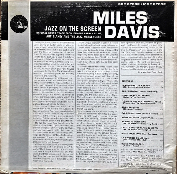 Miles Davis / Art Blakey & The Jazz Messengers - Jazz On The Screen | Fontana (SRF 67532) - 2 Miles Davis / Art Blakey & The Jazz Messengers - Jazz On The Screen | Fontana (SRF 67532) - 2