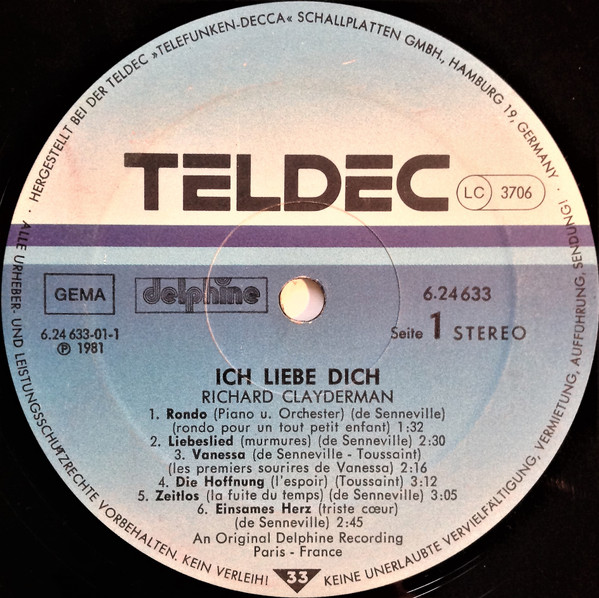 Richard Clayderman - Ich Liebe Dich | TELDEC (6.24633) - 3