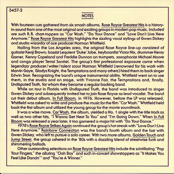 Rose Royce - Greatest Hits | Whitfield Records (3457-2) - 3