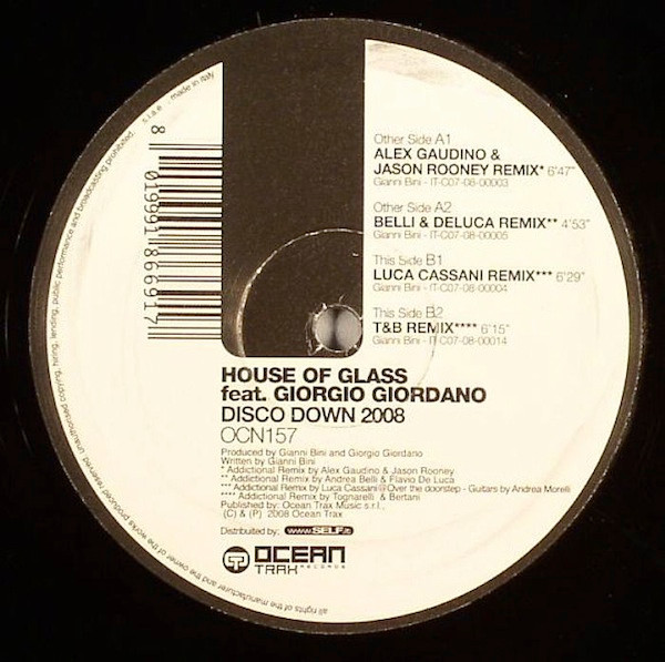 House Of Glass Feat. Giorgio Giordano - Disco Down 2008 | Ocean Trax (OCN 157)