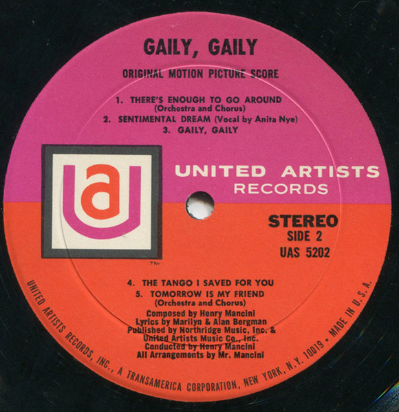 Henry Mancini - Gaily, Gaily (The Original Motion Picture Score) | United Artists Records (UAS 5202) - 4 Henry Mancini - Gaily, Gaily (The Original Motion Picture Score) | United Artists Records (UAS 5202) - 4