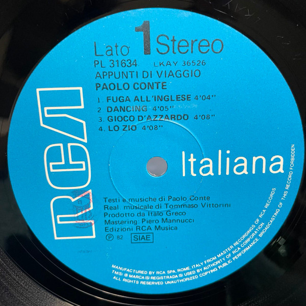 Paolo Conte - Appunti Di Viaggio | RCA (PL 31634) - 3 Paolo Conte - Appunti Di Viaggio | RCA (PL 31634) - 3