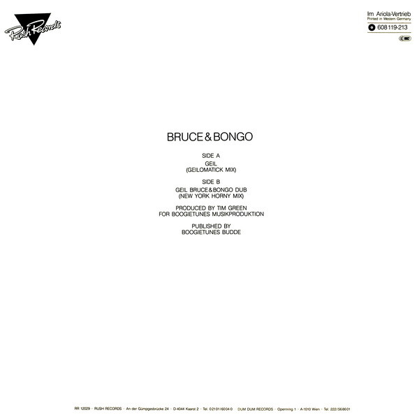 Bruce & Bongo - Geil | Rush Records (RR 12029) - 2
