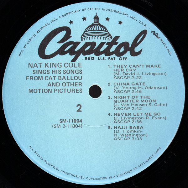 Nat King Cole - Nat King Cole Sings His Songs From Cat Ballou And Other Motion Pictures | Capitol Records (SM-11804) - 4