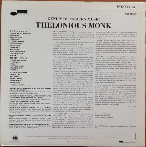 Thelonious Monk - Genius Of Modern Music Volume One | Blue Note (BST 81510) - 2