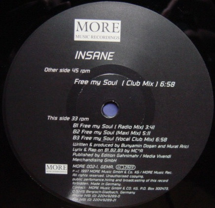 Insane - Free My Soul | More Music Recordings (MORE 002-1) - 2