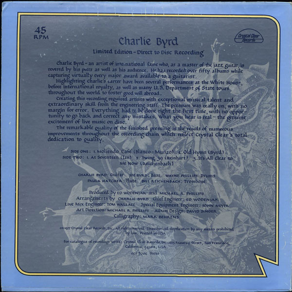 Charlie Byrd - Direct Disc Recording | Crystal Clear Records (CCS 8002) - 2 Charlie Byrd - Direct Disc Recording | Crystal Clear Records (CCS 8002) - 2